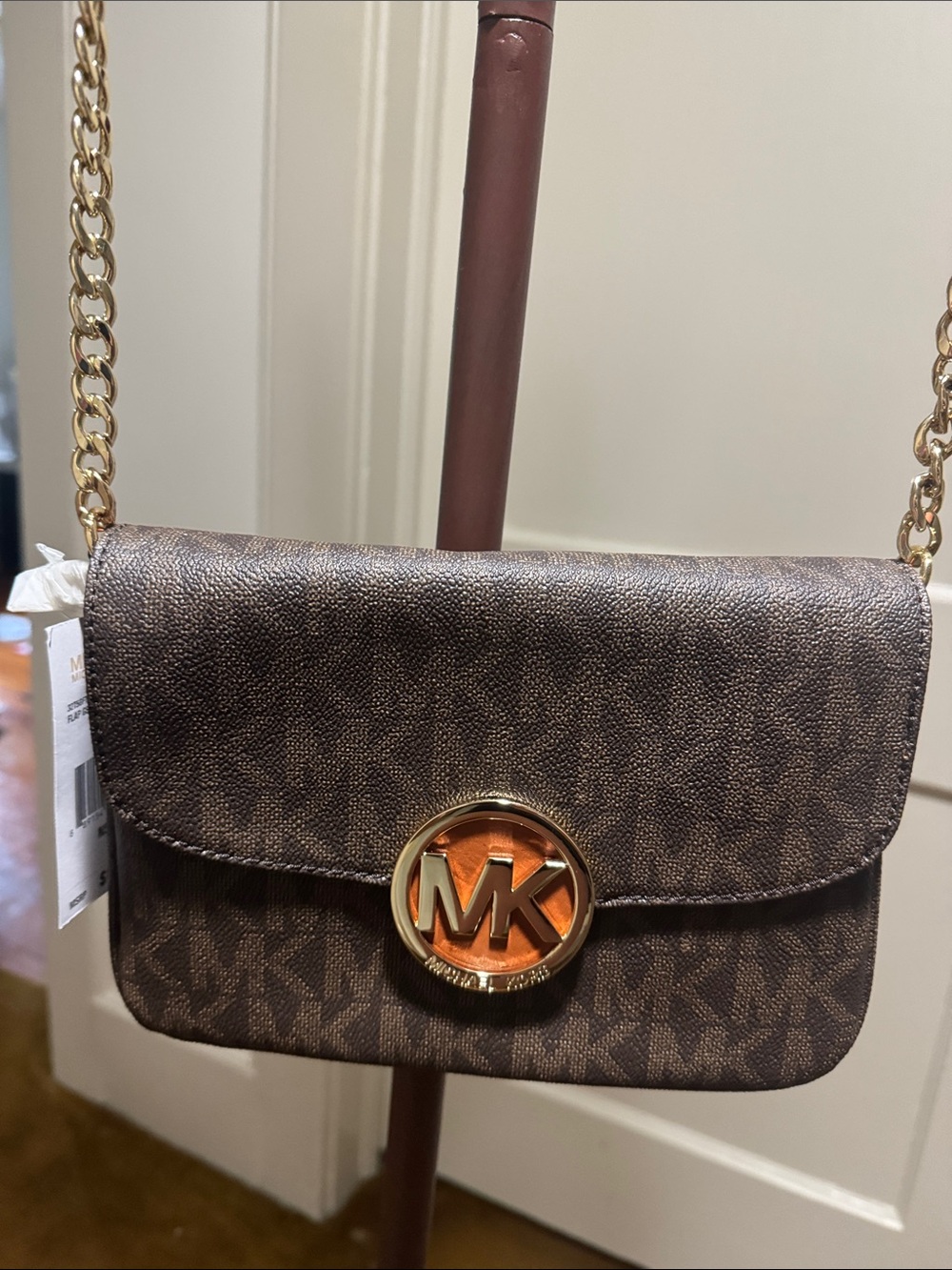 Michael Kors Brown MK Logo Crossbody with Gold Hardware